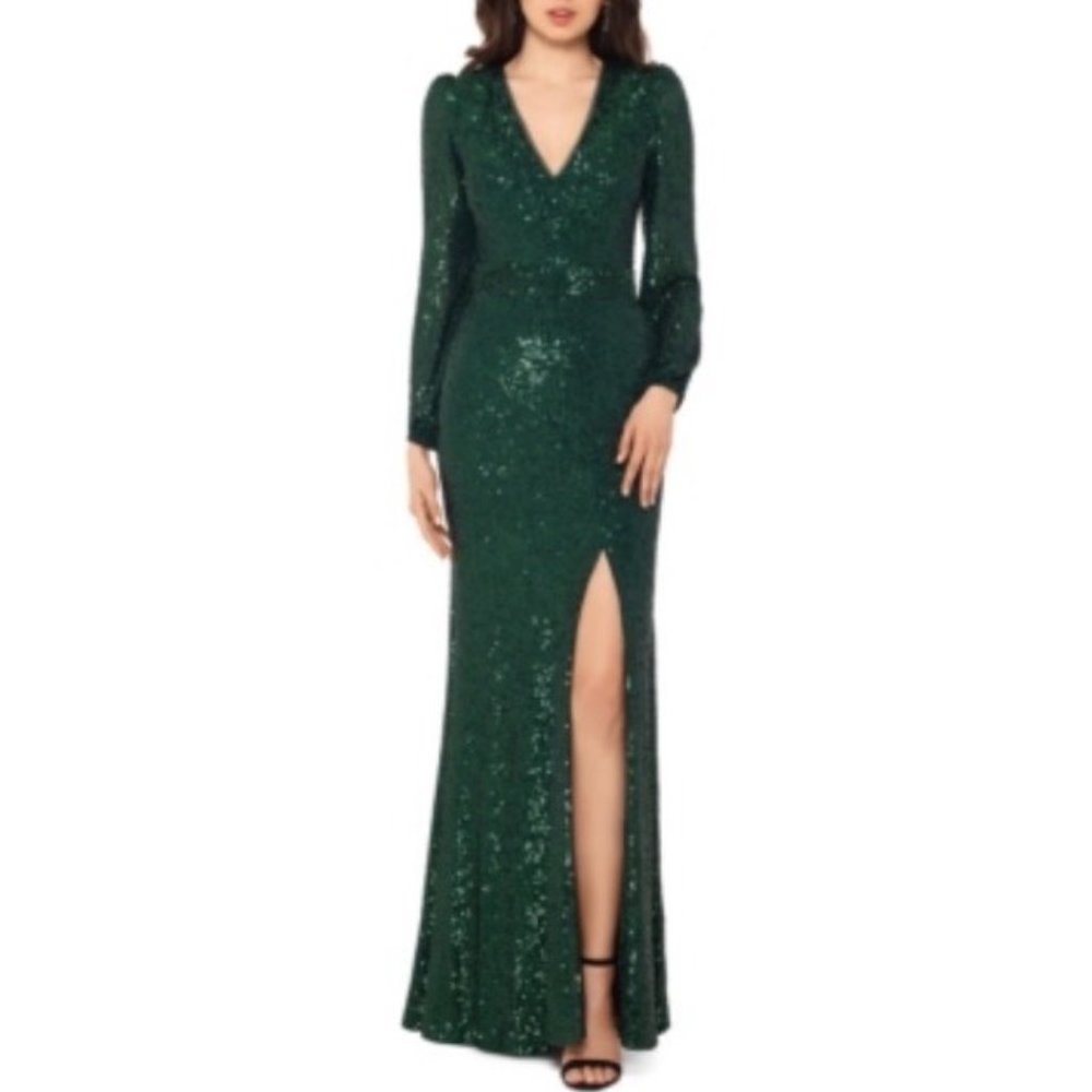 Xscape Petite Sequin V-Neck Gown Size 14P